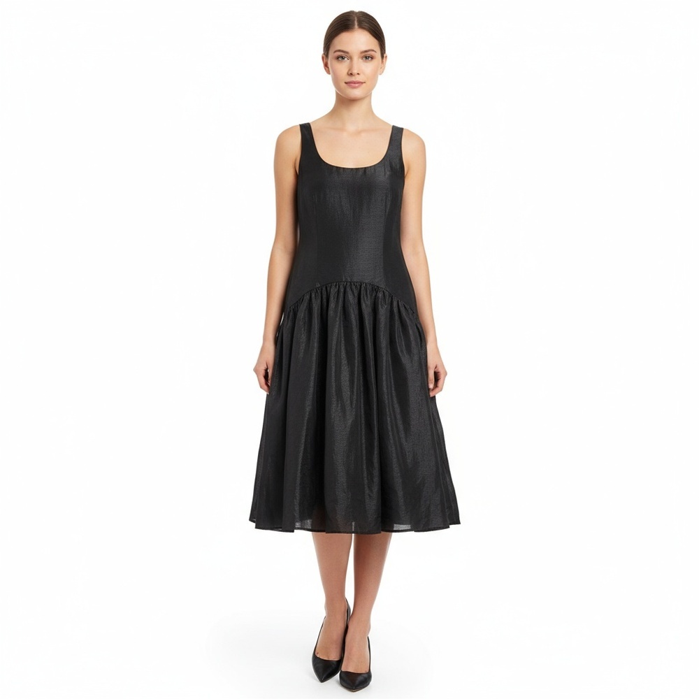 Hutch Dress Womens Size 6 Black Sleeveless Midi Drop Waist Shimmer Evening Cockt